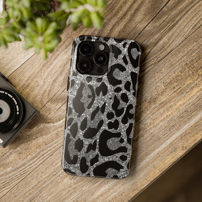 Silver and Black Leopard Design Phone Case- Lightweight, Impact Resistant Cover for iPhone 6, 6s, 12, 13, 14, 15