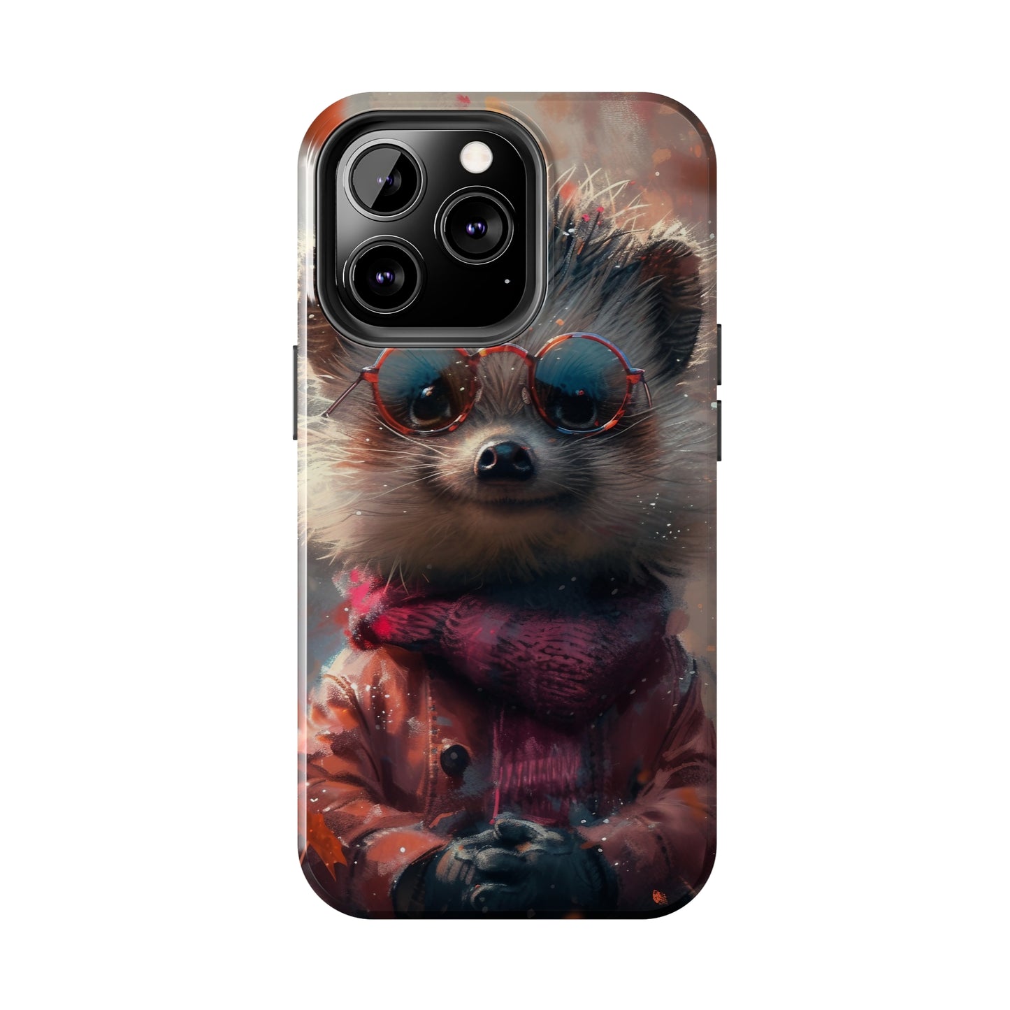 Hedgehog with Glasses and Scarf Design Phone Case- Lightweight, Impact Resistant Cover for iPhone 6, 6s, 12, 13, 14, 15