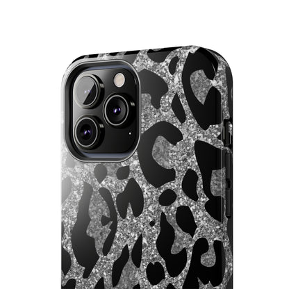 Silver and Black Leopard Design Phone Case- Lightweight, Impact Resistant Cover for iPhone 6, 6s, 12, 13, 14, 15