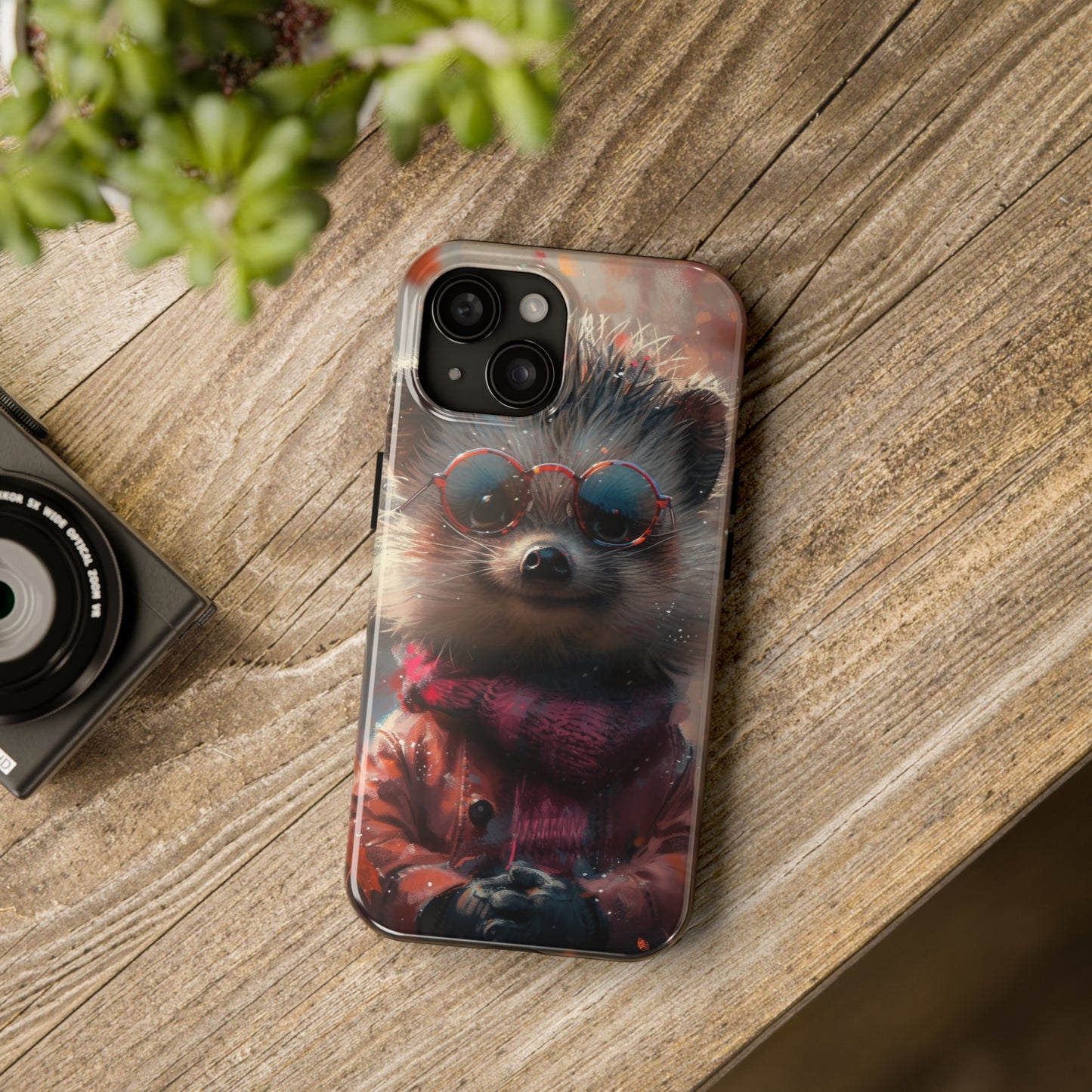 Hedgehog with Glasses and Scarf Design Phone Case- Lightweight, Impact Resistant Cover for iPhone 6, 6s, 12, 13, 14, 15