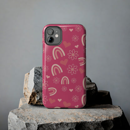 Dark Pink Boho Rainbow print Design Tough Phone Case compatible with a large variety of iPhone models, Gift, Phone Case