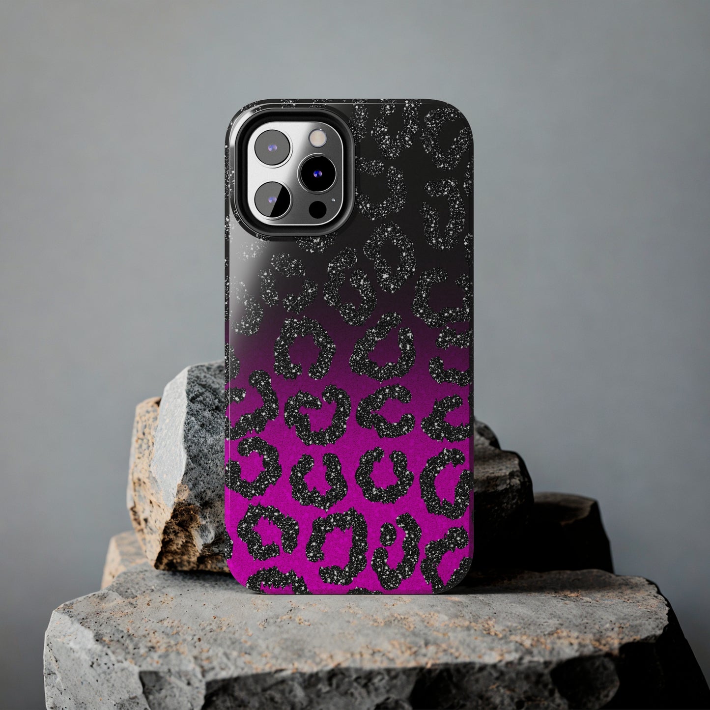 Pink and Black Ombre Leopard Design Phone Case- Lightweight, Impact Resistant Cover for iPhone 6, 6s, 12, 13, 14, 15