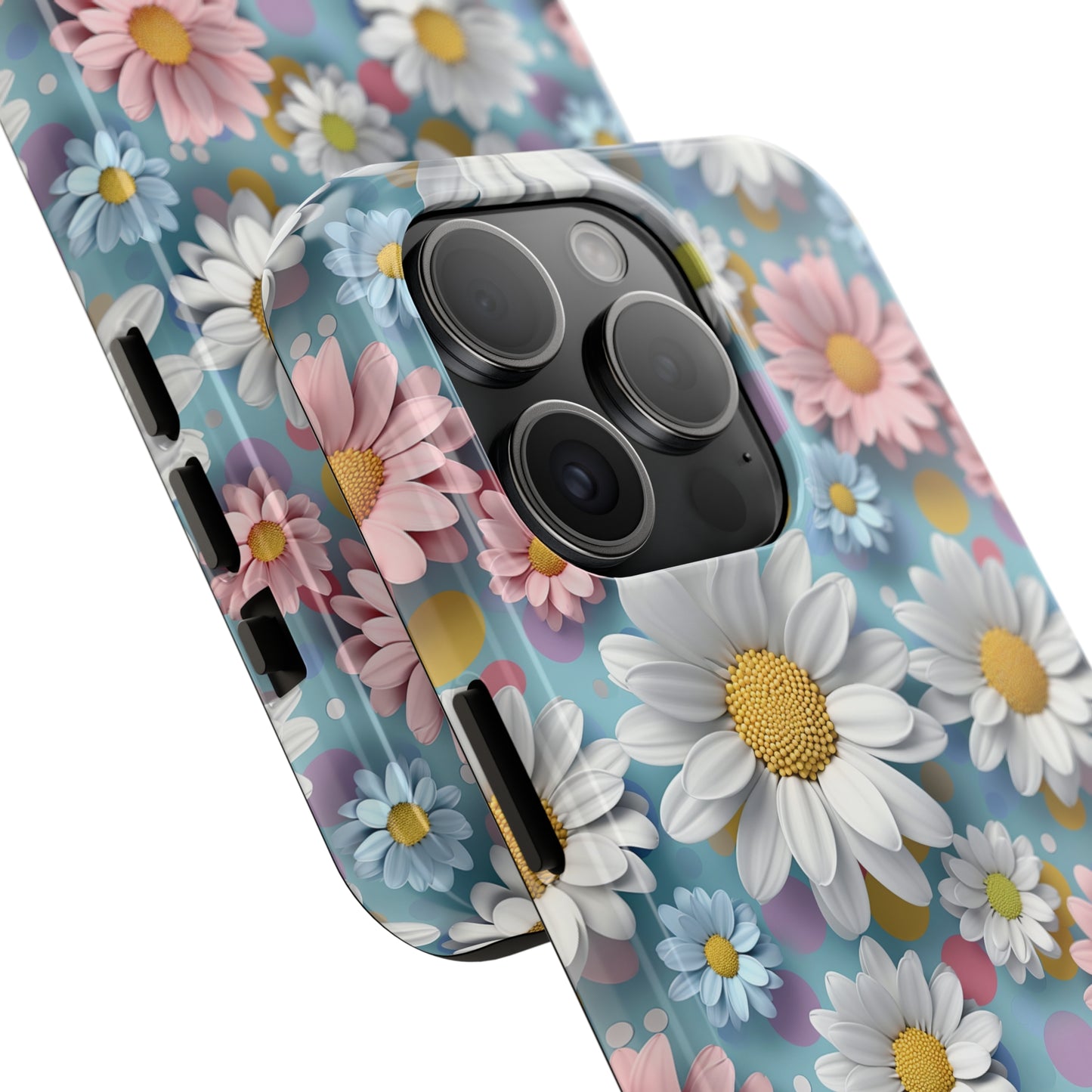 3D Spring Flowes and Polka Dots Digital print Design Tough Phone Case compatible with a large variety of iPhone models, Gift, Phone Case