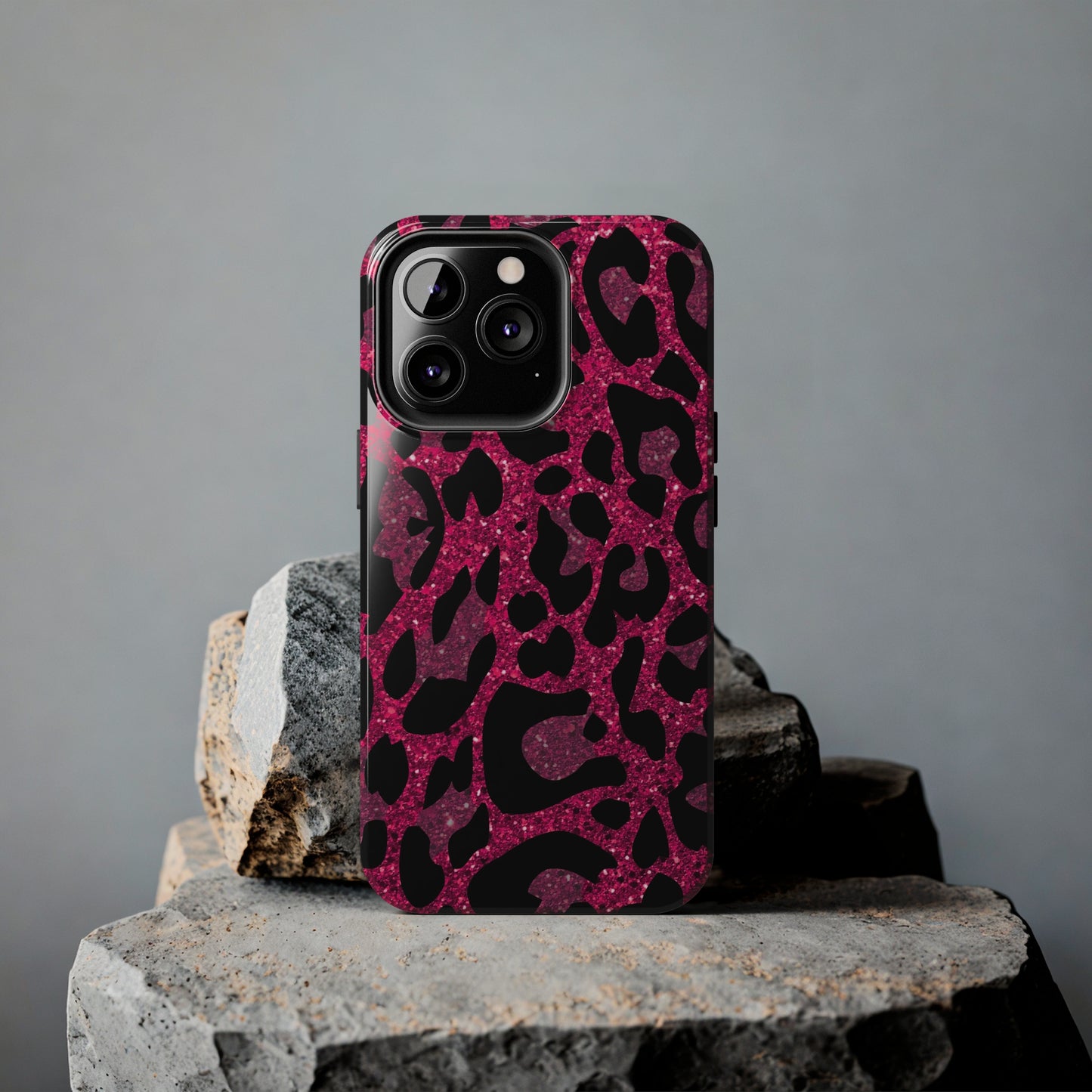 Pink and Black Leopard Design Phone Case- Lightweight, Impact Resistant Cover for iPhone 6, 6s, 12, 13, 14, 15