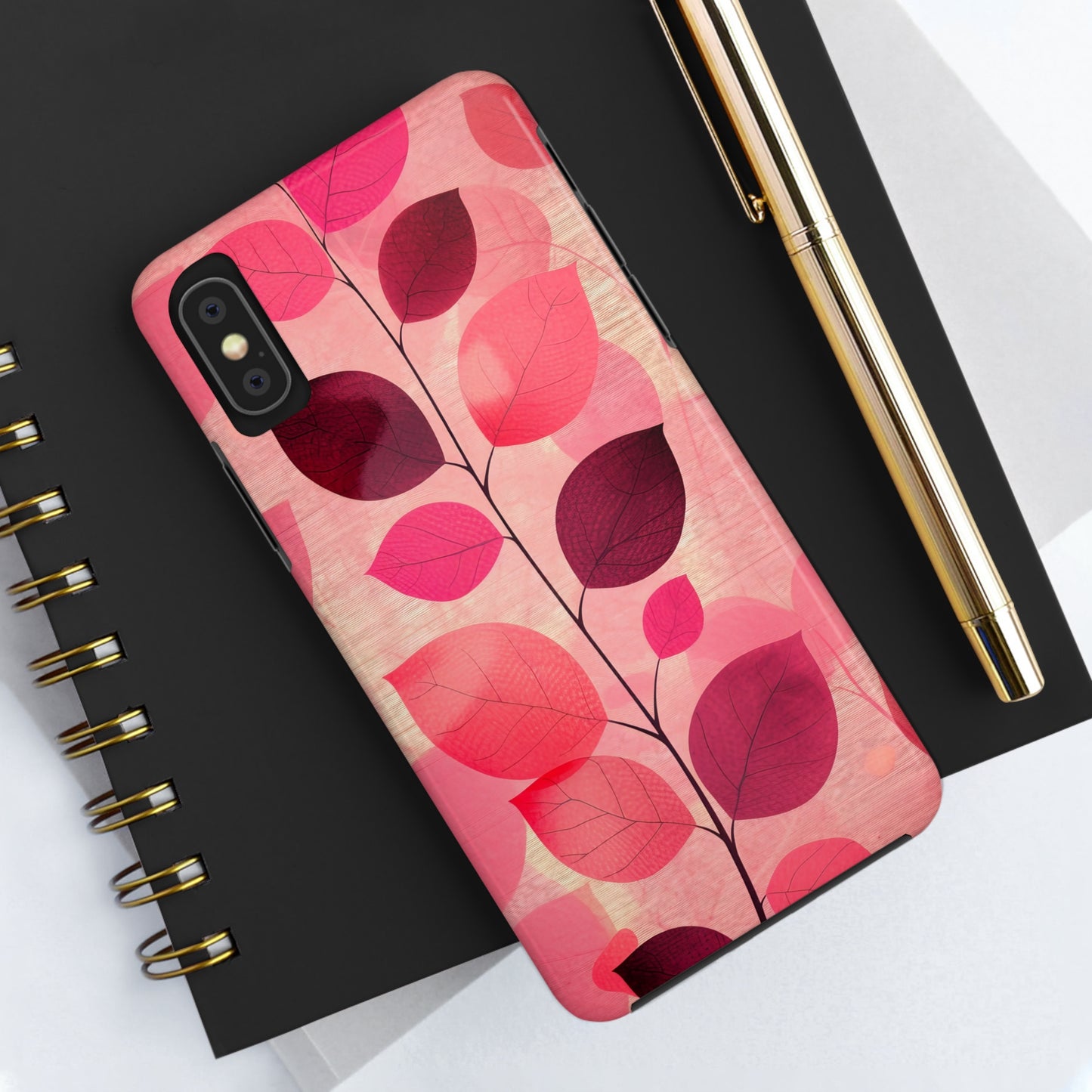 Girly Pink Abstract Leaf Design Tough Phone Case