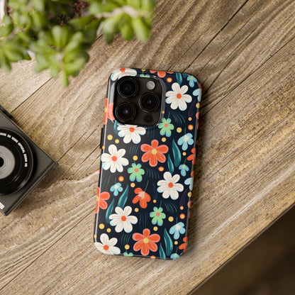 Retro Vibrant Flowers Pattern print design Tough Phone Case compatible with a large variety of phone models, Phone Case, Gift