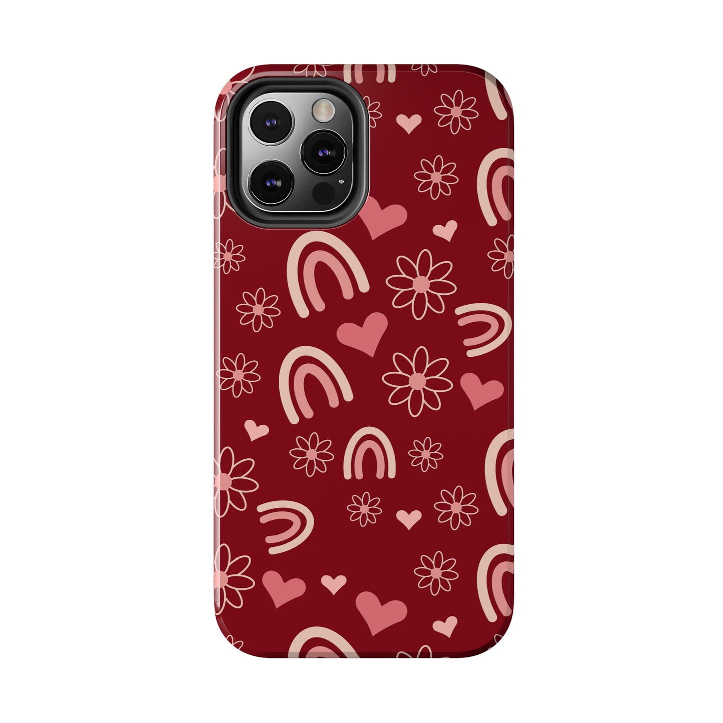 Red Boho Rainbow print Design Tough Phone Case compatible with a large variety of iPhone models, Gift, Phone Case