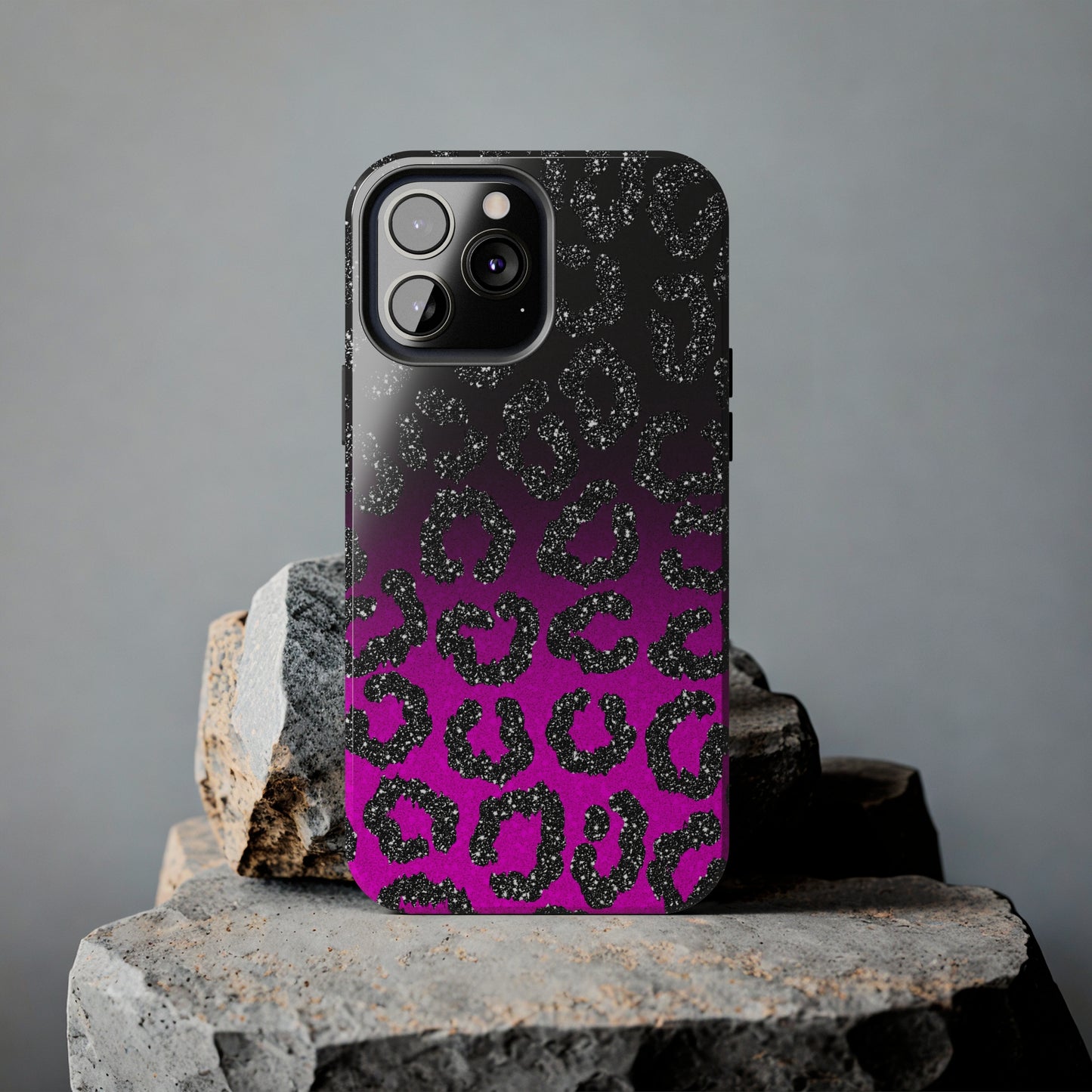 Pink and Black Ombre Leopard Design Phone Case- Lightweight, Impact Resistant Cover for iPhone 6, 6s, 12, 13, 14, 15