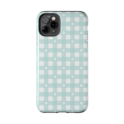 Cute Blue and White Gingham with Daisies Digital print Design Tough Phone Case compatible with a large variety of iPhone models, Gift, Phone Case