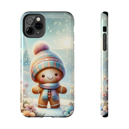 Cute Happy Gingerbread Man in the Snow Pattern Design Tough Phone Case compatible with a large variety of iPhone models, Gift, Phone Case