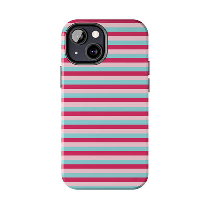 Pink and Blue Girly Stripe print Design Tough Phone Case compatible with a large variety of iPhone models, Gift, Phone Case