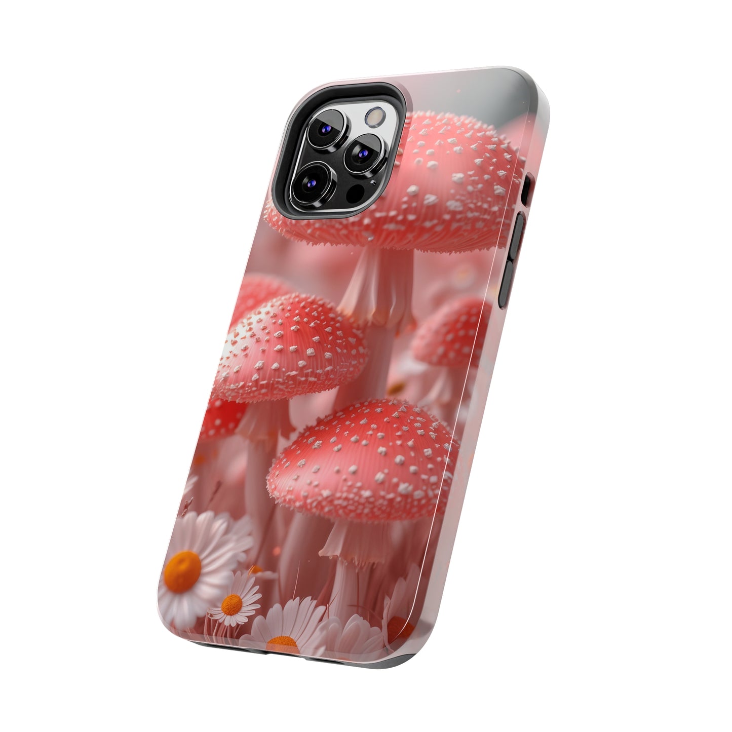 Whimsical Pink Mushrooms and Daisies Design Tough Phone Case compatible with a large variety of iPhone models, Gift, Phone Case