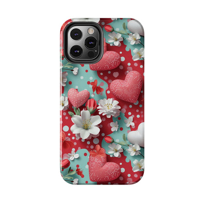 Polka Dot Hearts and Flowers Digital print Design Tough Phone Case compatible with a large variety of iPhone models, Gift, Phone Case