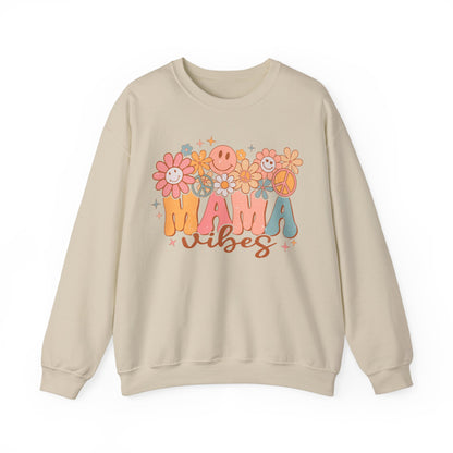 Retro Mama Vibes Sweatshirt, Vintage Inspired Floral Mom Sweater, Boho Chic Mother's Day Gift, Comfy Casual Pullover