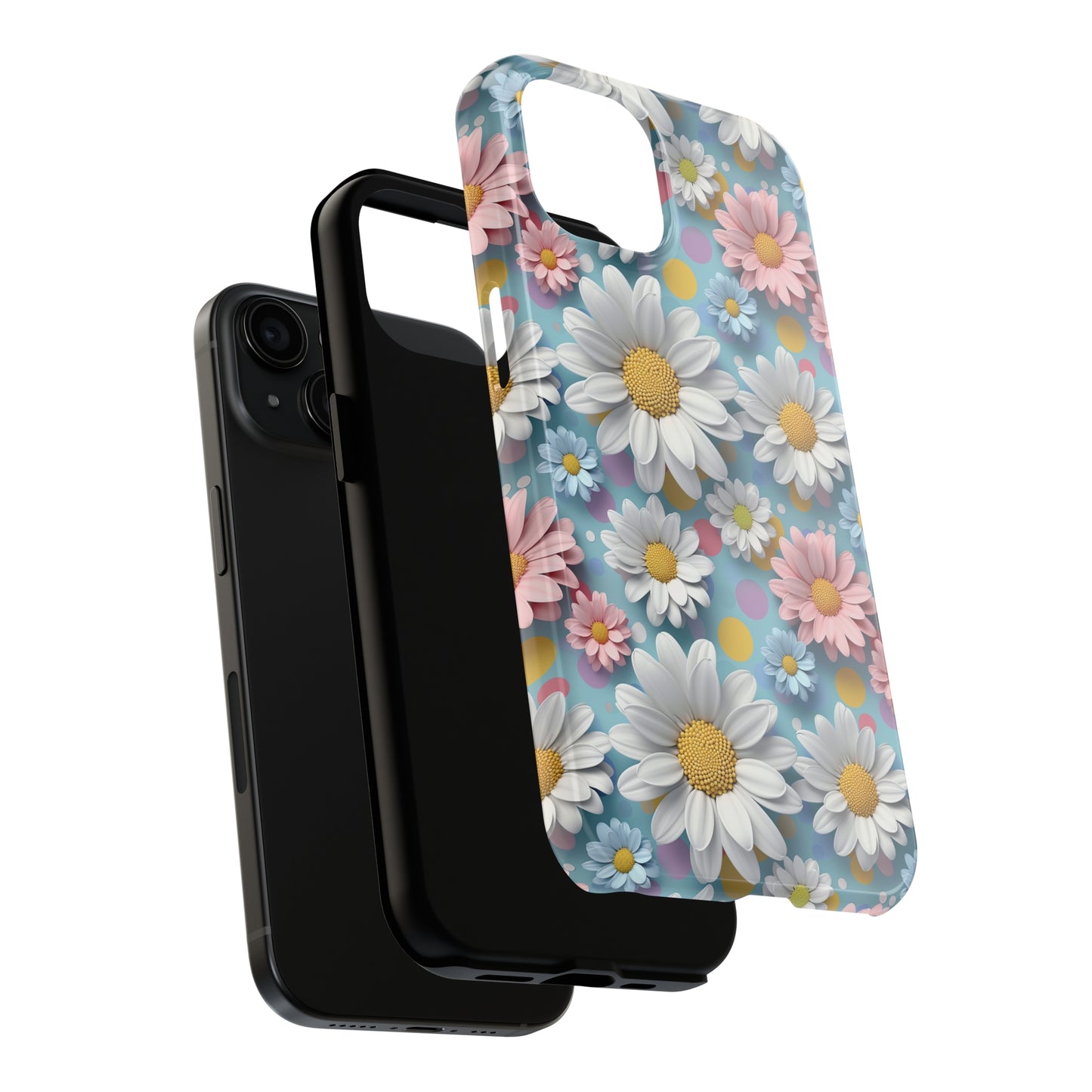 3D Spring Flowes and Polka Dots Digital print Design Tough Phone Case compatible with a large variety of iPhone models, Gift, Phone Case