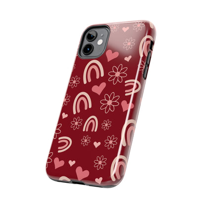 Red Boho Rainbow print Design Tough Phone Case compatible with a large variety of iPhone models, Gift, Phone Case