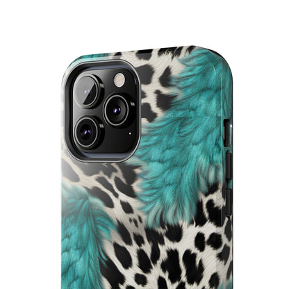 Grunge Turquoise and Animal Print Pattern Design Tough Phone Case compatible with a large variety of iPhone models, Phone Case, Gift