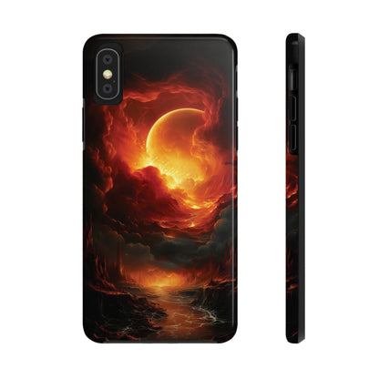 Fiery Red Moon Art iPhone Case, Dramatic Sky Aesthetic Phone Cover, Cool Tech Design for iPhone Models, Durable Phone Accessory Protective Cover for iPhone Models, Tough iPhone Case