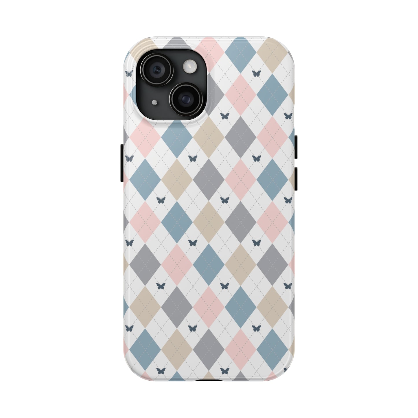 Argyle Pastel Plaid and Butterflies print design Tough Phone Case compatible with a large variety of iphone models