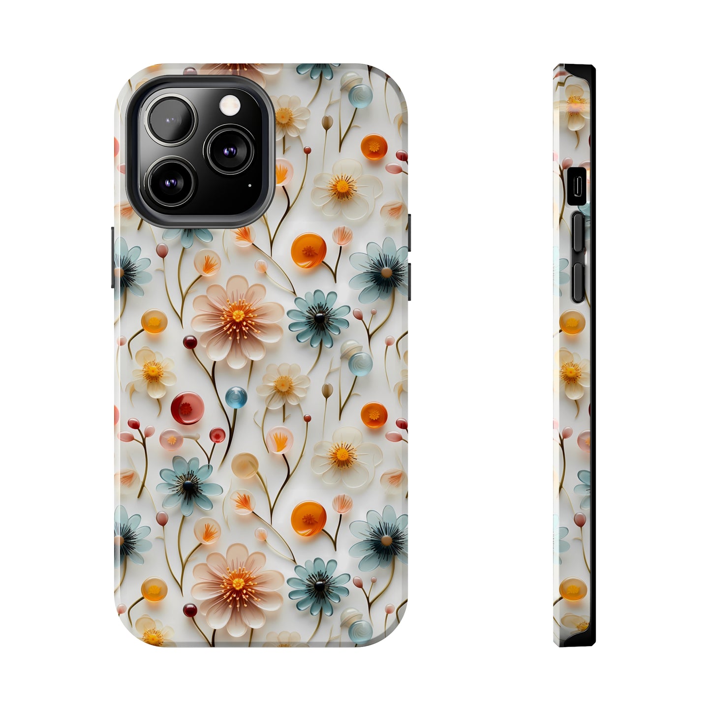 3D Glass Flower Pattern Design Tough Phone Case compatible with a large variety of iPhone models, Phone Case, Birthday Gift