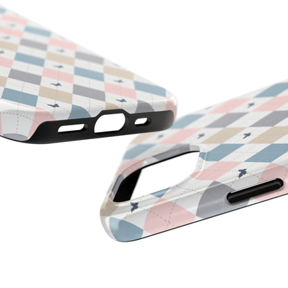 Argyle Pastel Plaid and Butterflies print design Tough Phone Case compatible with a large variety of iphone models