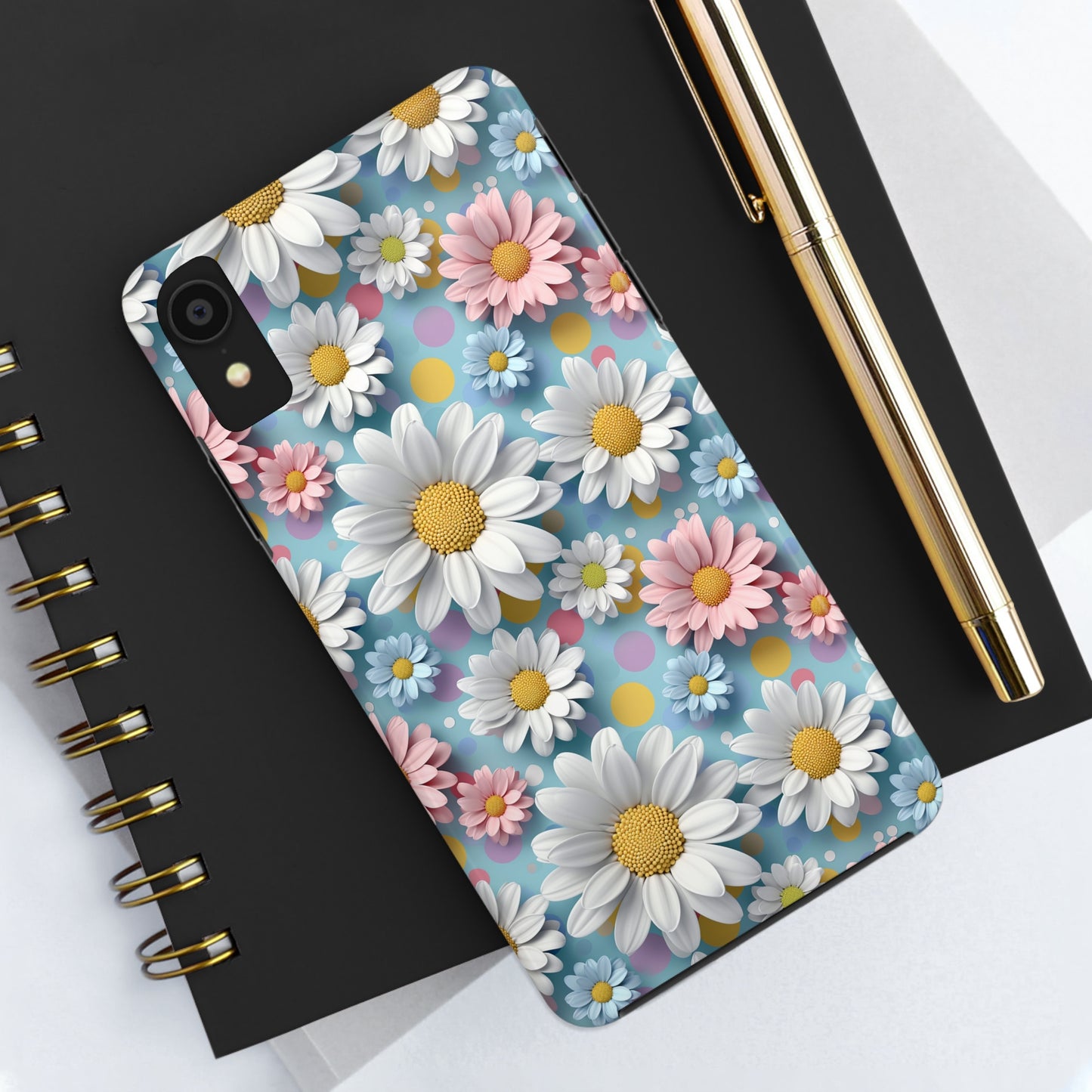 3D Spring Flowes and Polka Dots Digital print Design Tough Phone Case compatible with a large variety of iPhone models, Gift, Phone Case