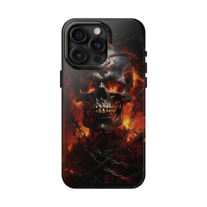 Gothic Skull iPhone Case, Dark Aesthetic Fiery Eyes, Unique Horror Style iPhone Accessory, Cool Tech Design for iPhone Models, Durable Phone Accessory Protective Cover for iPhone Models, Tough iPhone Case