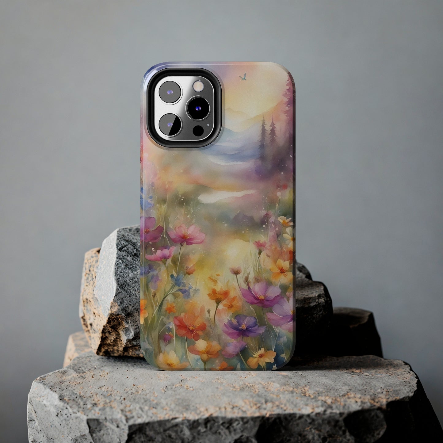 Watercolor Landscape and Wildflowers Pattern print design Tough Phone Case compatible with a large variety of phone models, Phone Case