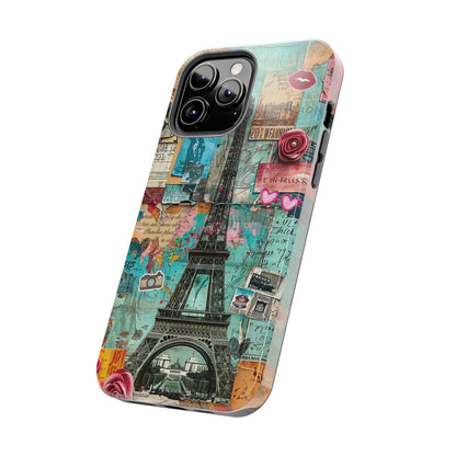 Vintage Paris Eiffel Tower Collage iPhone Case, Chic Artsy Travel Themed Protective Cover, Protective Case for iPhone Models, Tough iPhone Case