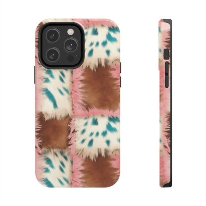 Modern Cowgirl Cowhide Design Pattern Print Tough Phone Case compatible with a large variety of phone models, Phone Case, Gift