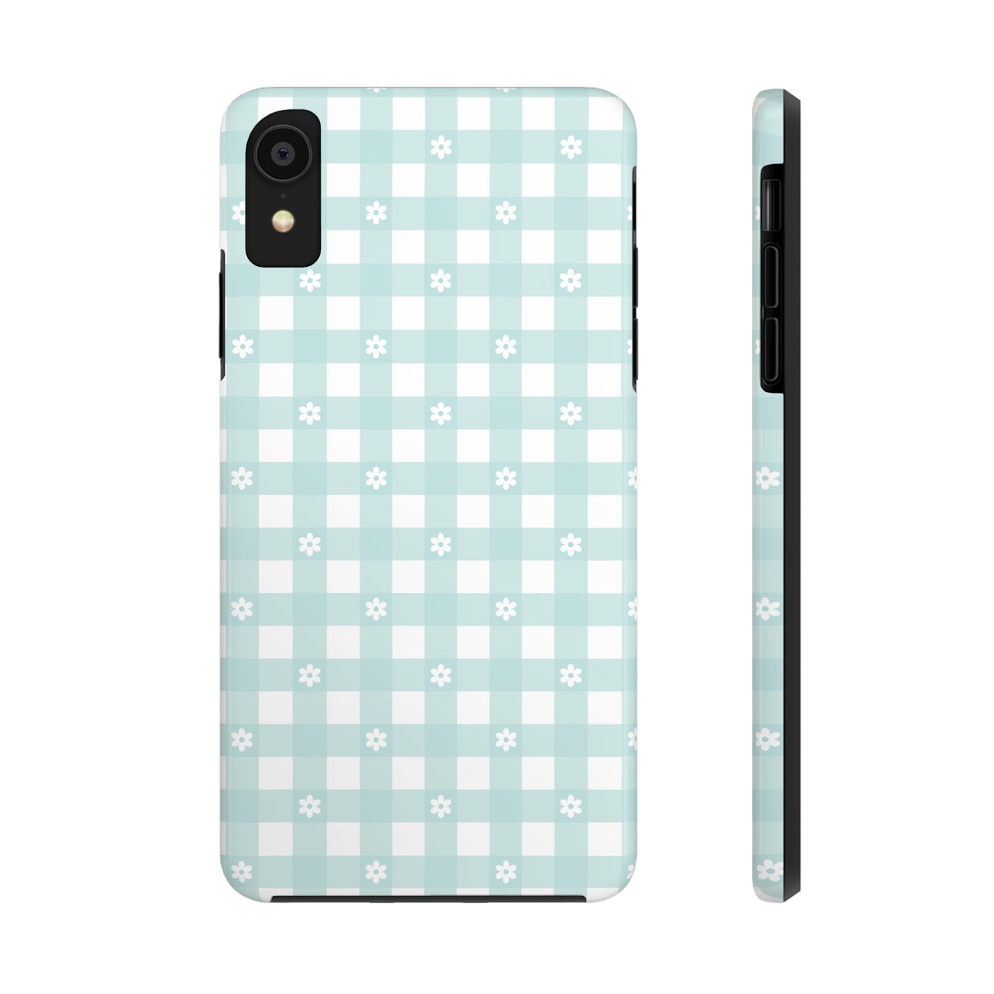 Cute Blue and White Gingham with Daisies Digital print Design Tough Phone Case compatible with a large variety of iPhone models, Gift, Phone Case