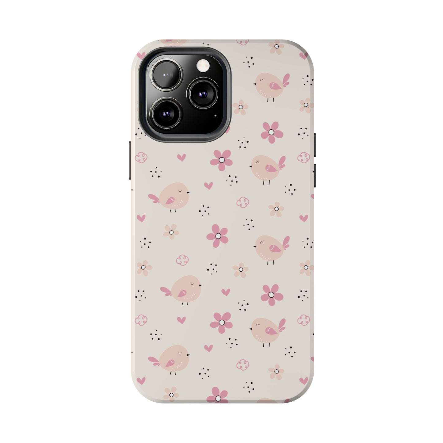 Cute Pink Birds and Flowers print design Tough Phone Case compatible with a large variety of iphone models