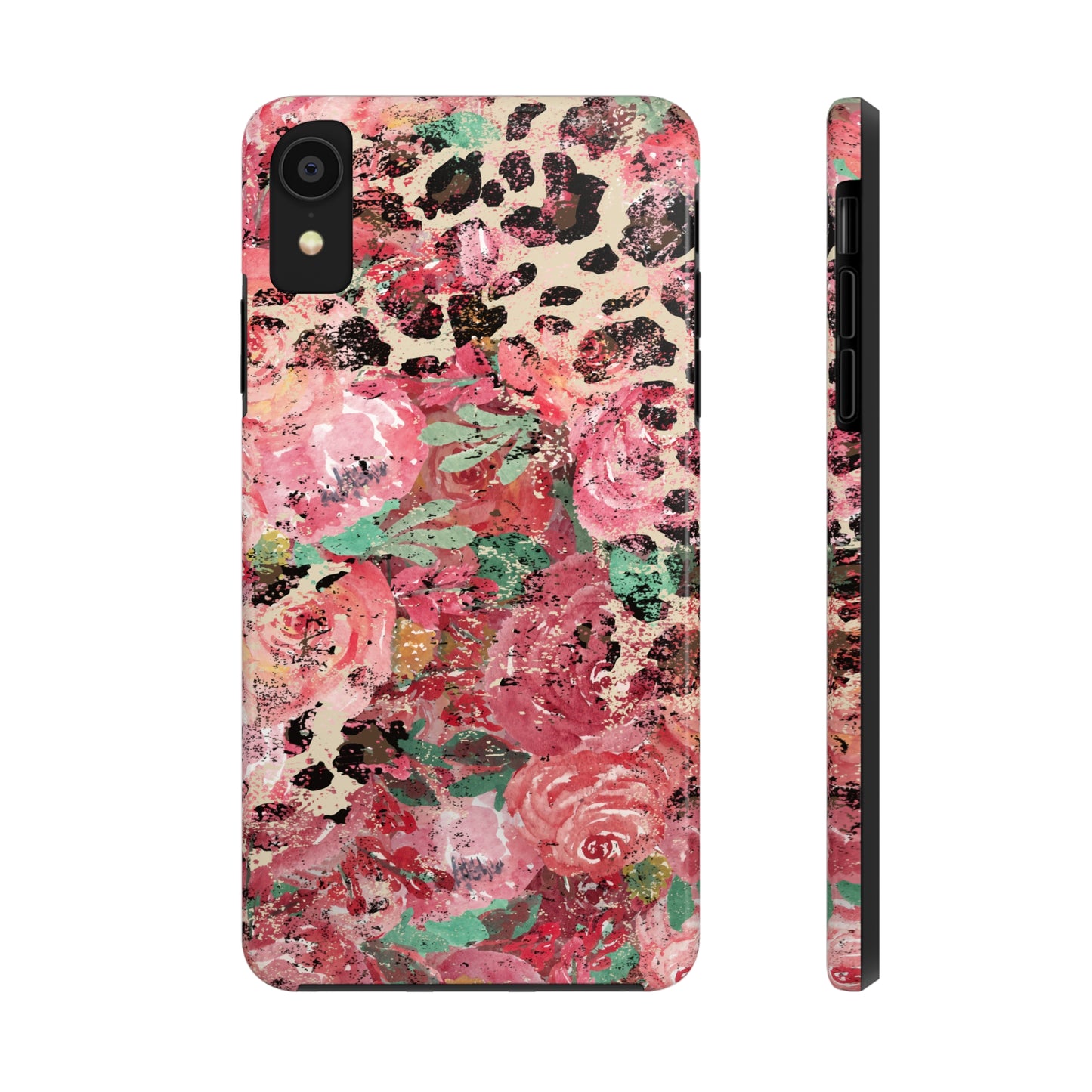 Western Leopard and Pink Roses Design Phone Case- Lightweight, Impact Resistant Cover for iPhone 6, 6s, 12, 13, 14, 15