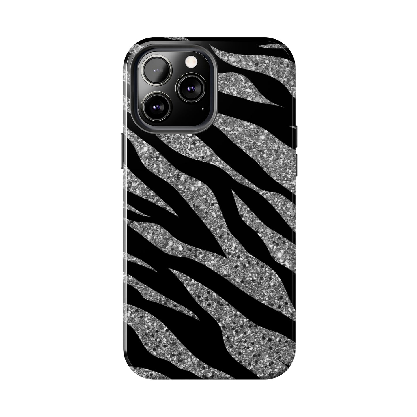 Silver and Black Zebra Print Design  Phone Case- Lightweight, Impact Resistant Cover for iPhone 6, 6s, 12, 13, 14, 15