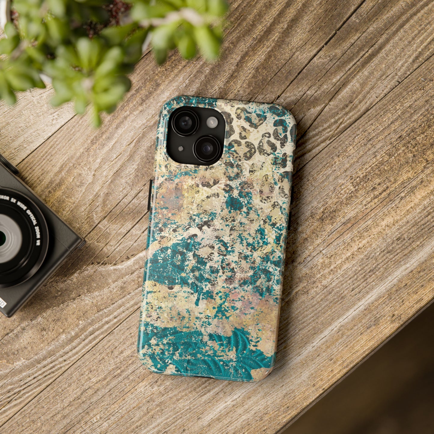 Western Turquoise and Cheetah Design Tough Phone Case compatible with a large variety of phone models, Gift, Phone Case