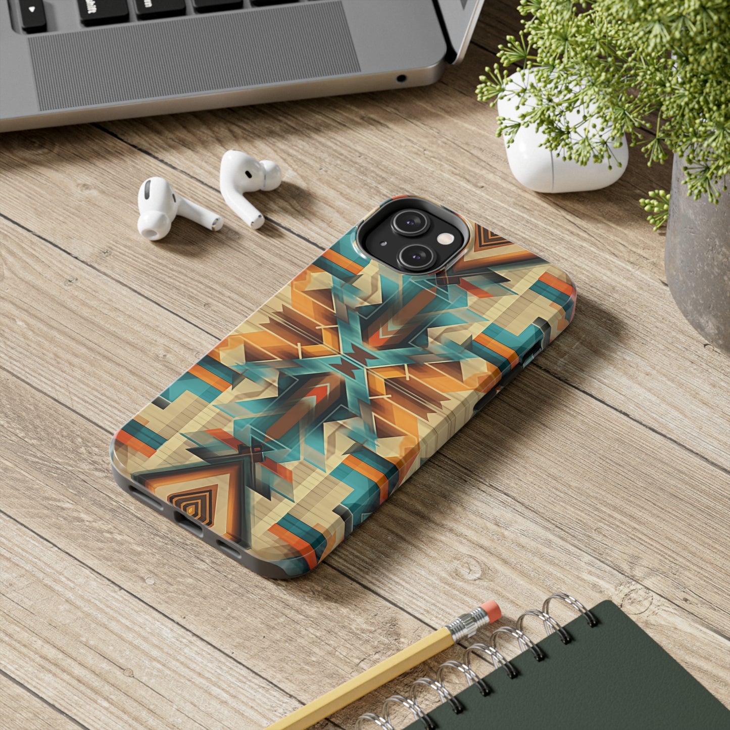 Beautiful Blue and Cream Native American Pattern Design Tough Phone Case compatible with a large variety of iPhone models, Gift, Phone Case