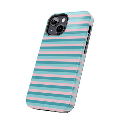 Pink and Aqua Girly Stripe print Design Tough Phone Case compatible with a large variety of iPhone models, Gift, Phone Case