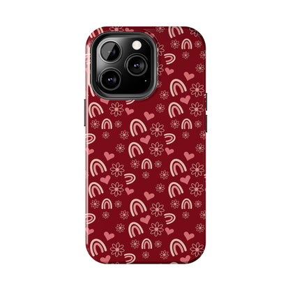 Red Boho2 Rainbow print Design Tough Phone Case compatible with a large variety of iPhone models, Gift, Phone Case