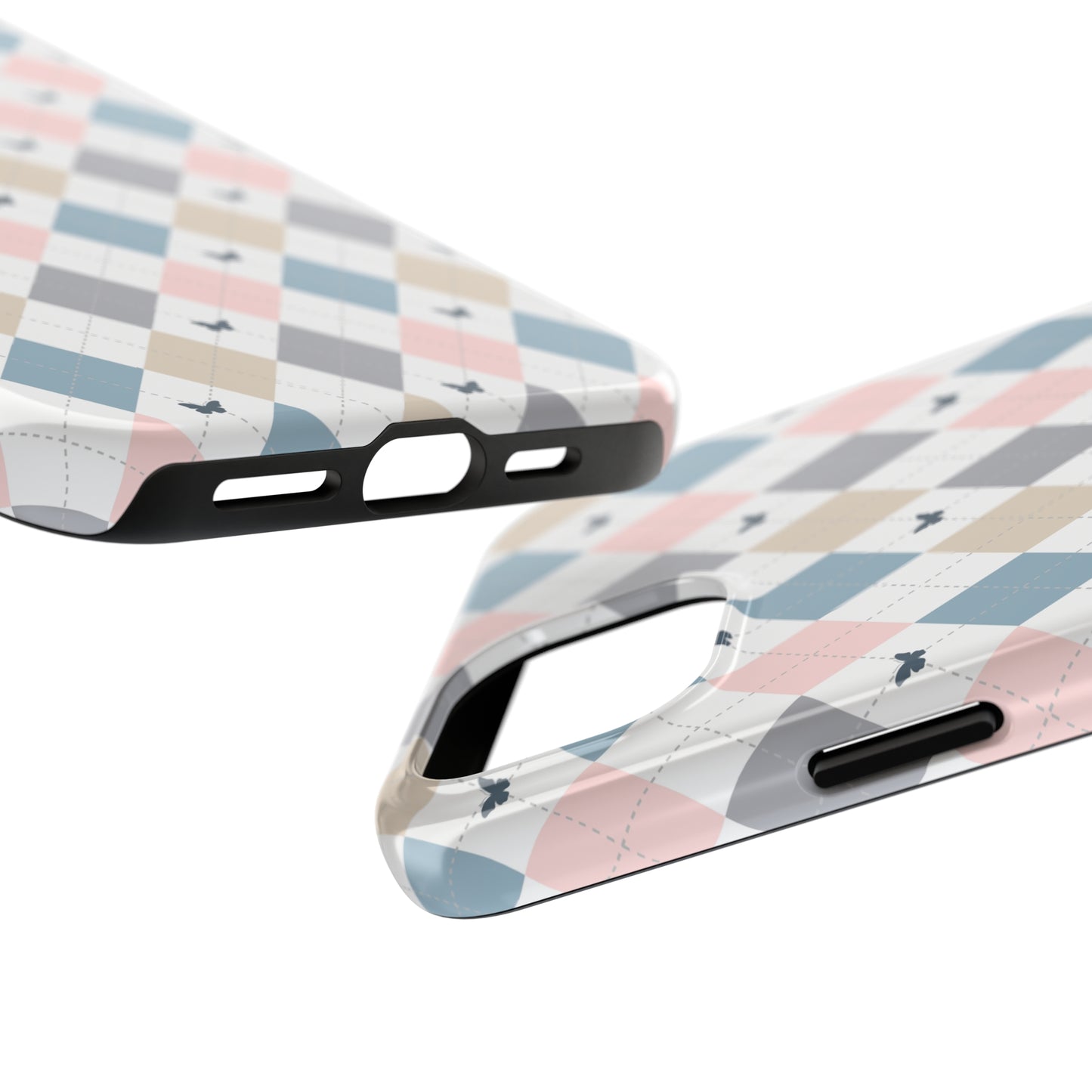 Argyle Pastel Plaid and Butterflies print design Tough Phone Case compatible with a large variety of iphone models