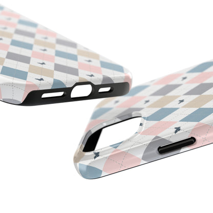 Argyle Pastel Plaid and Butterflies print design Tough Phone Case compatible with a large variety of iphone models