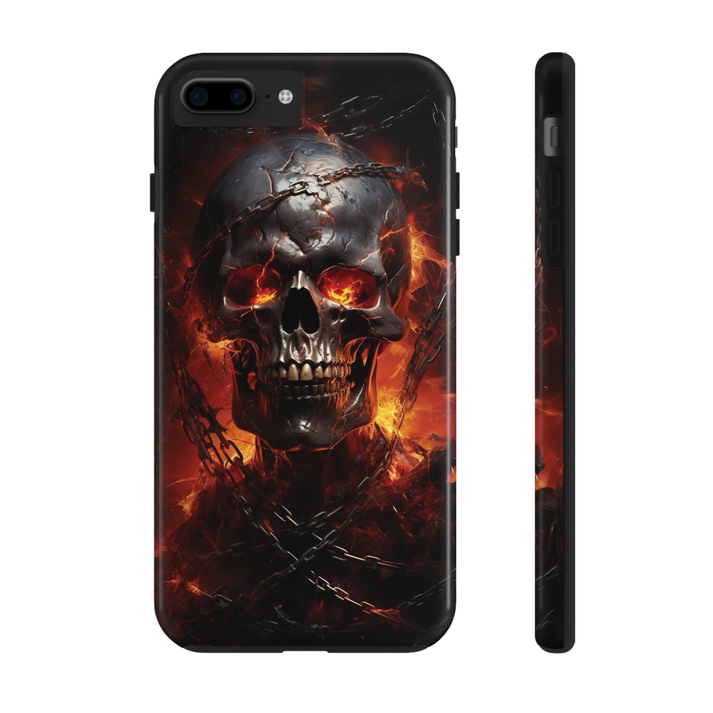 Gothic Skull iPhone Case, Dark Aesthetic Fiery Eyes, Unique Horror Style iPhone Accessory, Cool Tech Design for iPhone Models, Durable Phone Accessory Protective Cover for iPhone Models, Tough iPhone Case