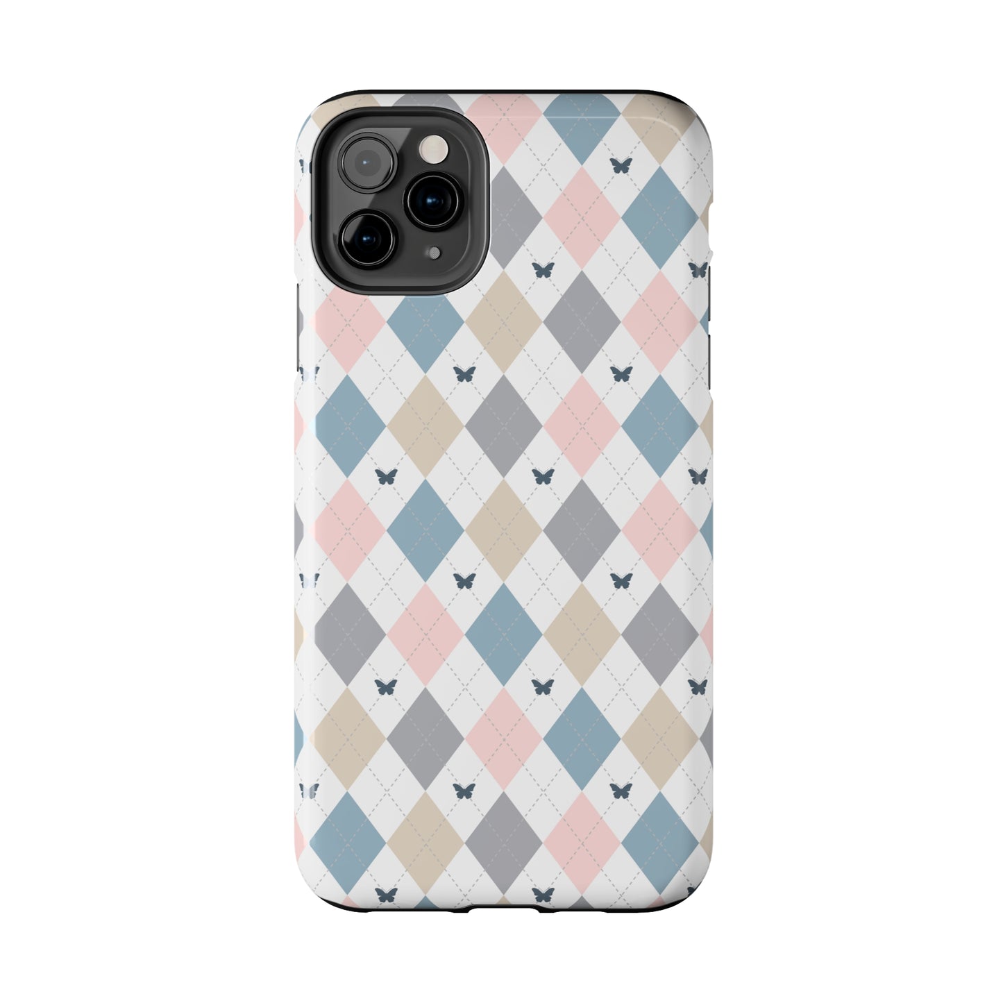 Argyle Pastel Plaid and Butterflies print design Tough Phone Case compatible with a large variety of iphone models