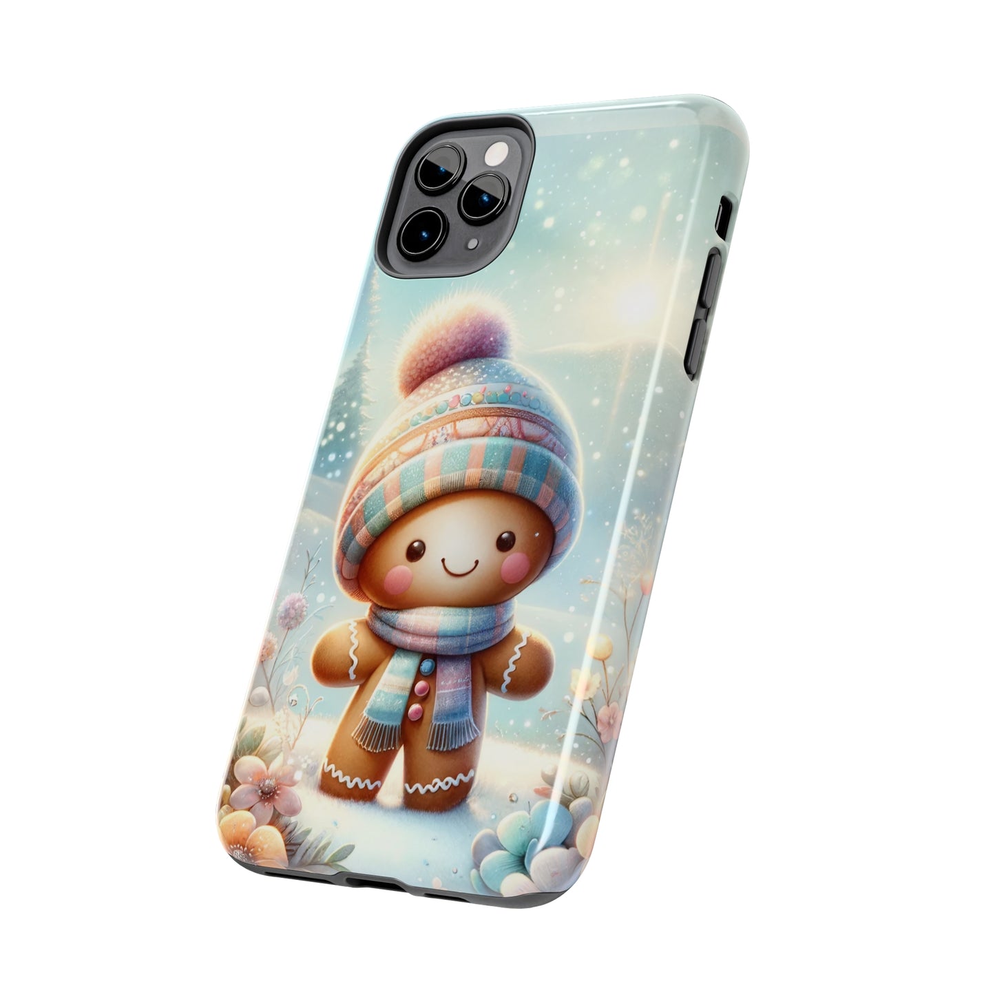 Cute Happy Gingerbread Man in the Snow Pattern Design Tough Phone Case compatible with a large variety of iPhone models, Gift, Phone Case