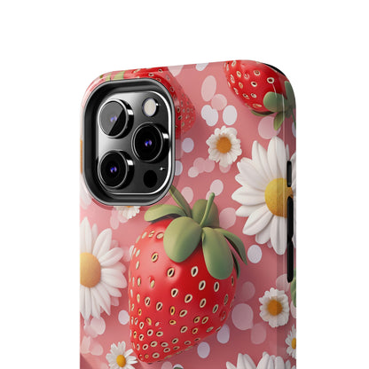 Strawberries & Daisies Digital print Design Tough Phone Case compatible with a large variety of iPhone models, Gift, Phone Case