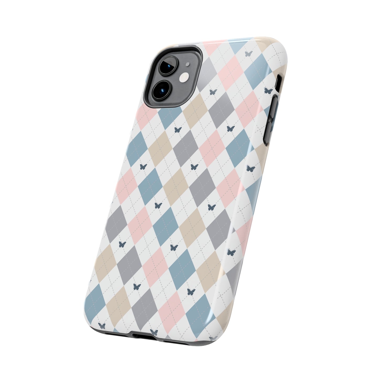 Argyle Pastel Plaid and Butterflies print design Tough Phone Case compatible with a large variety of iphone models