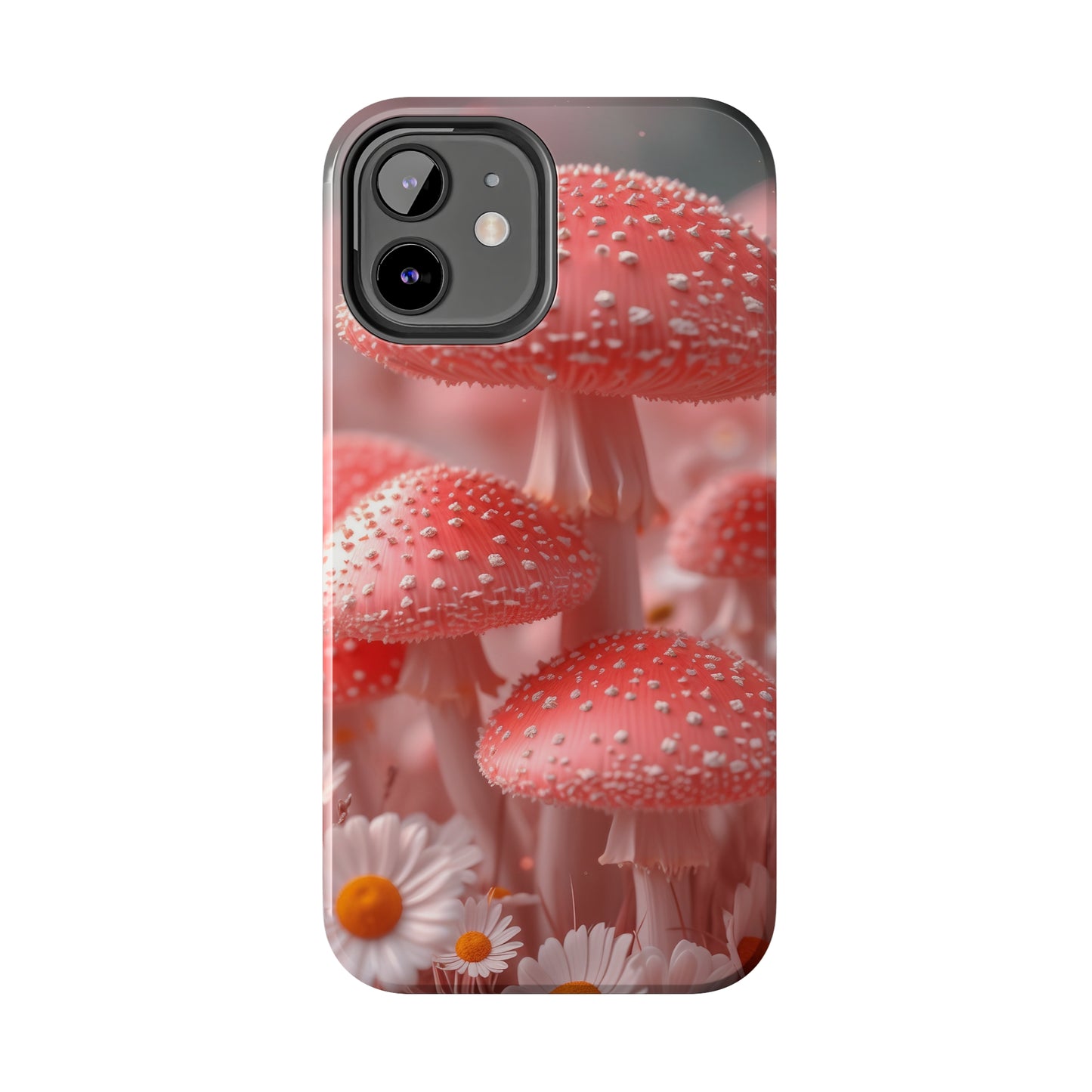 Whimsical Pink Mushrooms and Daisies Design Tough Phone Case compatible with a large variety of iPhone models, Gift, Phone Case