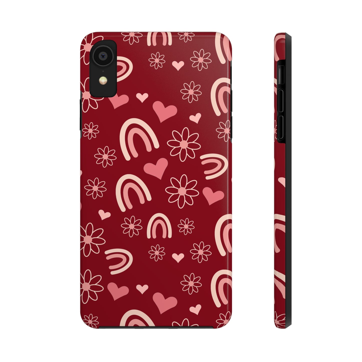 Red Boho Rainbow print Design Tough Phone Case compatible with a large variety of iPhone models, Gift, Phone Case