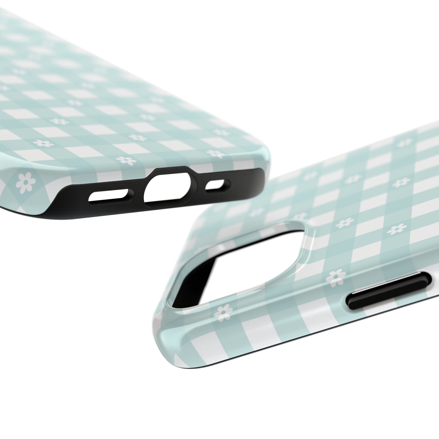 Cute Blue and White Gingham with Daisies Digital print Design Tough Phone Case compatible with a large variety of iPhone models, Gift, Phone Case