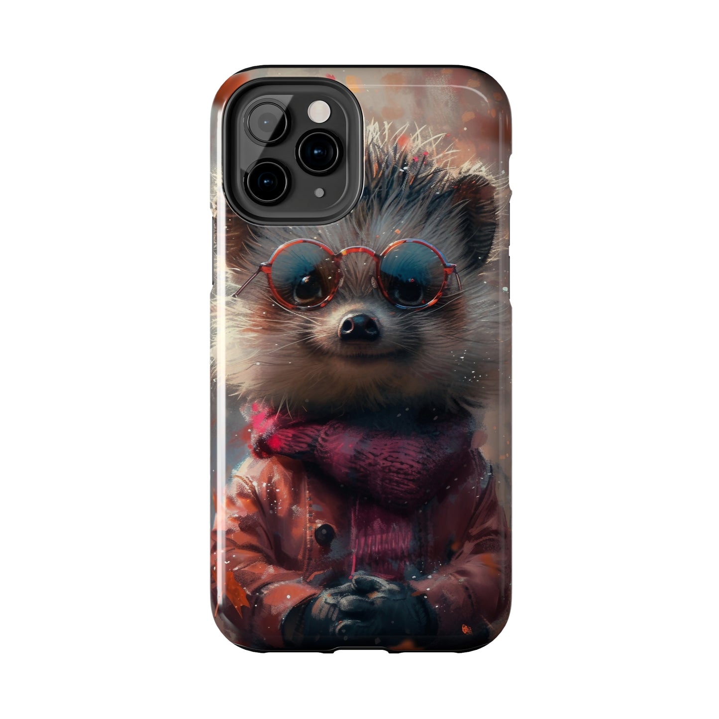 Hedgehog with Glasses and Scarf Design Phone Case- Lightweight, Impact Resistant Cover for iPhone 6, 6s, 12, 13, 14, 15