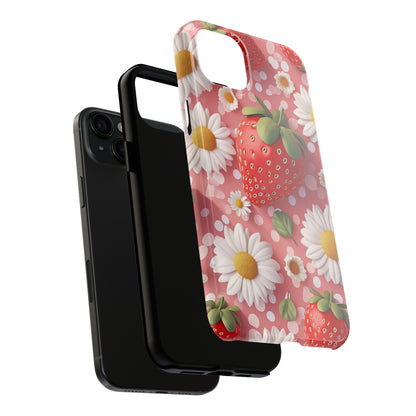 Strawberries & Daisies Digital print Design Tough Phone Case compatible with a large variety of iPhone models, Gift, Phone Case